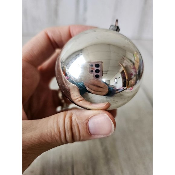 Vintage Black indent reflector ball silver ornament glass Xmas tree - Picture 3 of 10